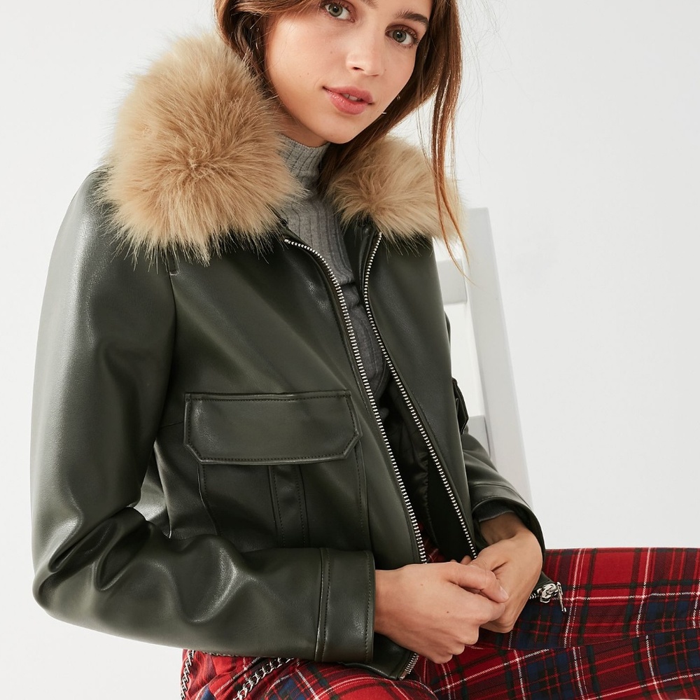 COPY - NEW UO Faux Fur Green Flight Jacket